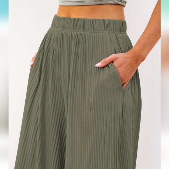 olive green wide leg pants - Picture 5 of 6